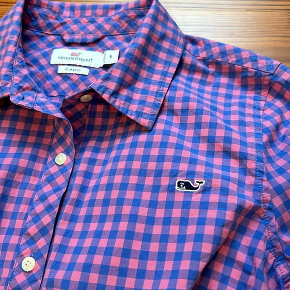 Vineyard Vines Pink and Blue Gingham Checked Long-Sleeve Button Down size 6 - Picture 3 of 6